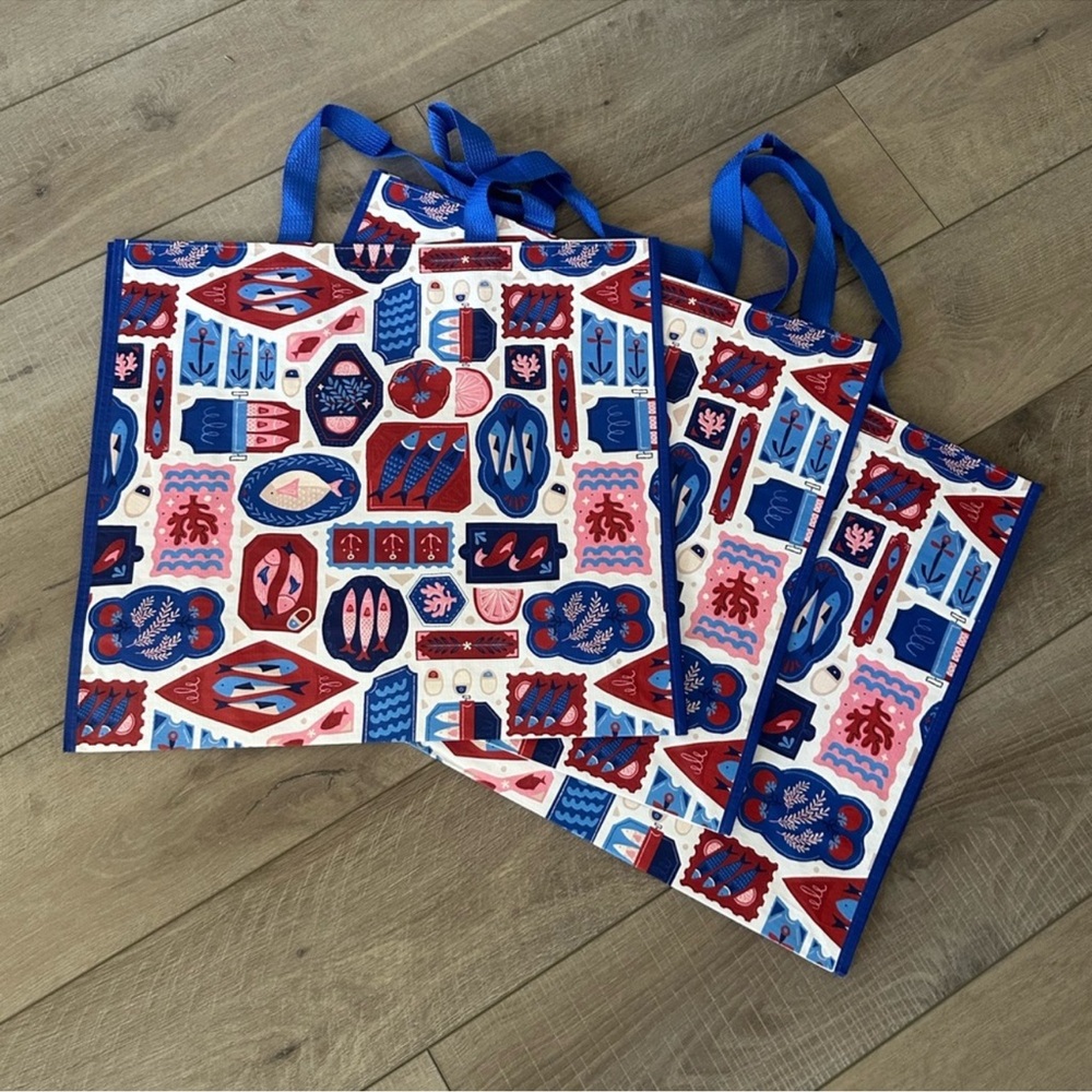 Homegoods TJMaxx Marshalls Viral Sardine Print Shopper Tote Bags Set of 3 NWOT